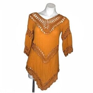 Vivid Importers of NY Mustard BOHO Festival Top Womens Size Small